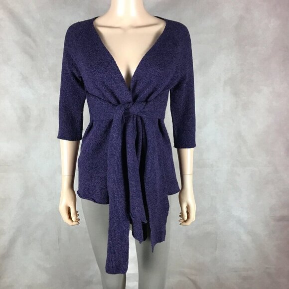 ANTHROPOLOGIE Wool Blend Wrap Sweater Purple Size SMALL - Picture 5 of 11